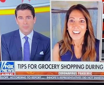 Nyree Dardarian, MS, chatting with the host of FoxNews about food shopping during a pandemic